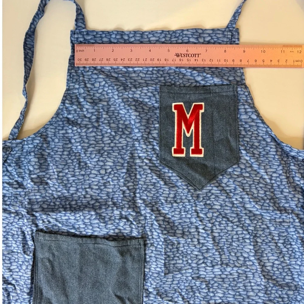 Kids Apron Chef Kitchen Cooking Baking Art Smock Crafting M Initial Blue Handsew